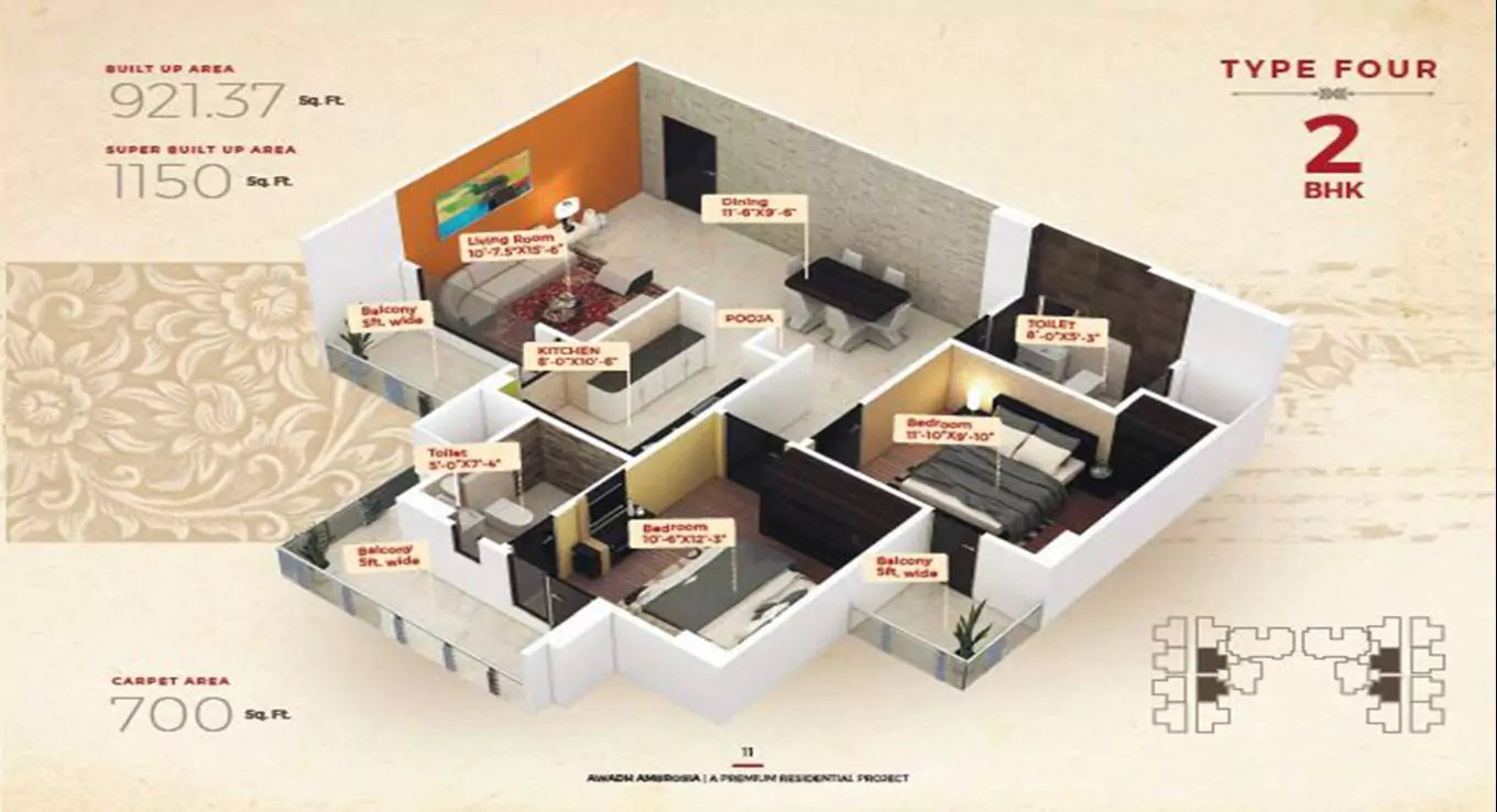 Awadh Ambrosia 2 BHK Floor Plan