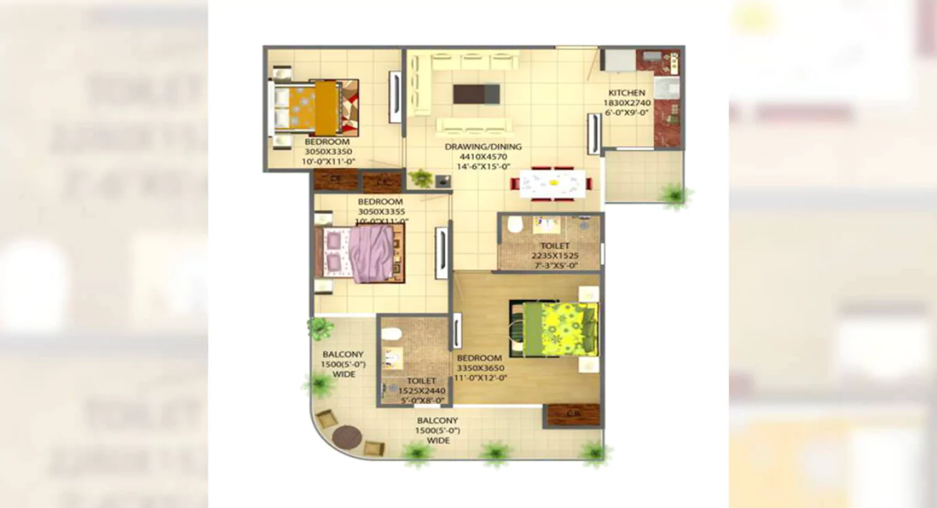 Victory One Central 3 BHK Floor Plan