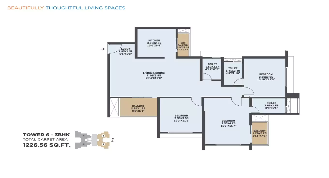 VTP Bellissimo 3 BHK Floor Plan