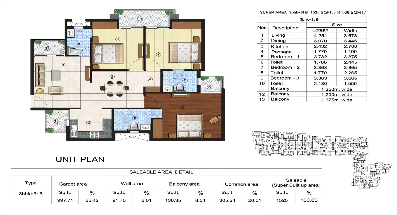 Sikka Kingston Greens 3 BHK Floor Plan