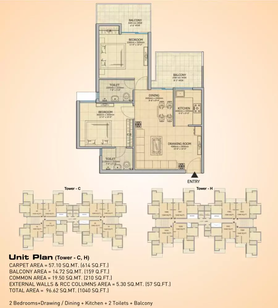 Gaur City 14th Avenue 2 BHK Floor Plan