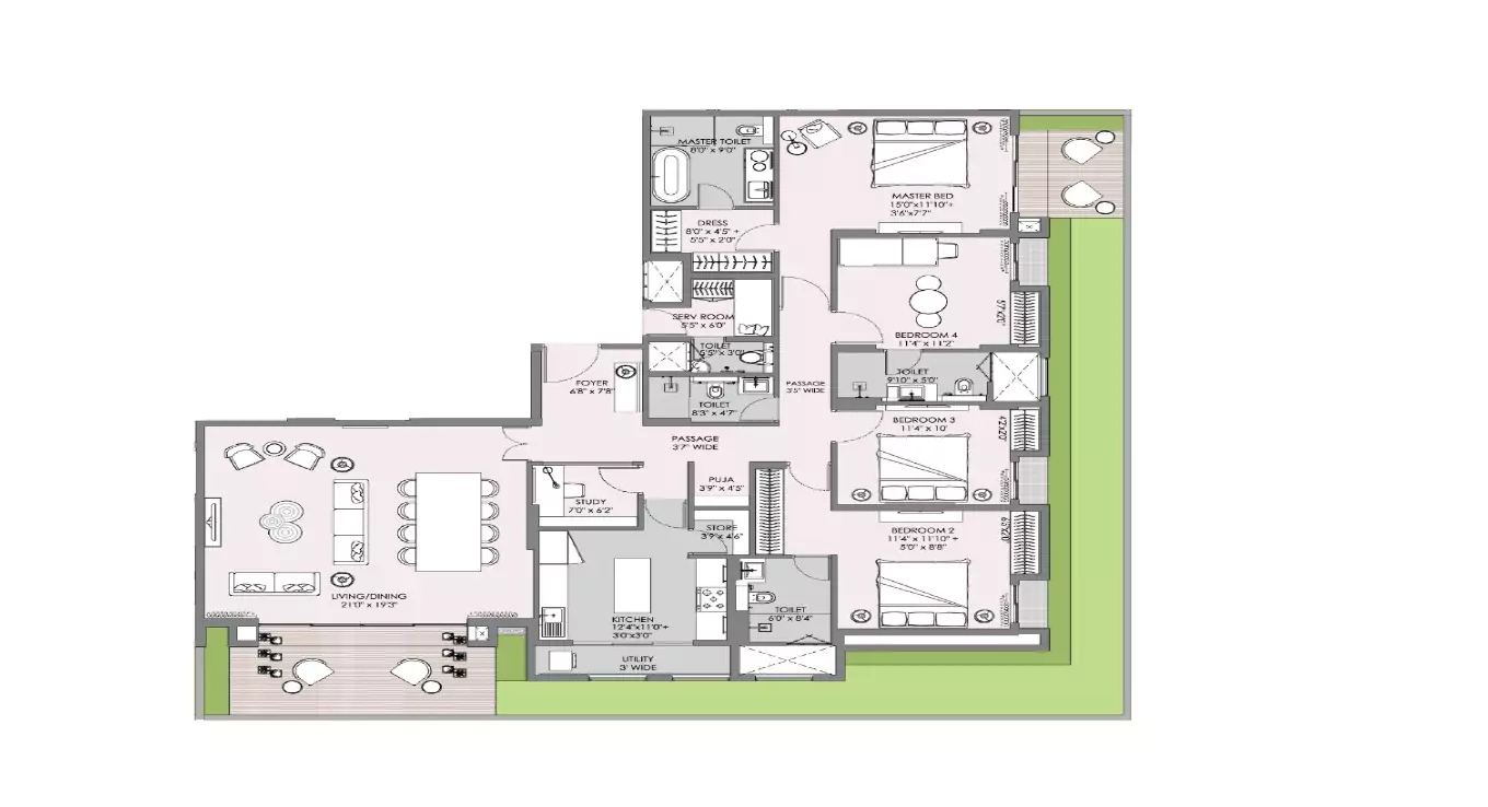 Lodha Sterling 4 BHK Floor Plan