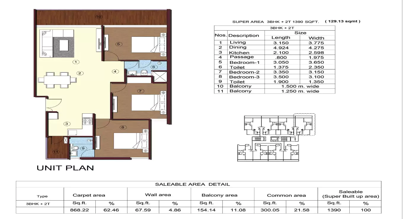 Sikka Kimaya Greens 3 BHK Floor Plan