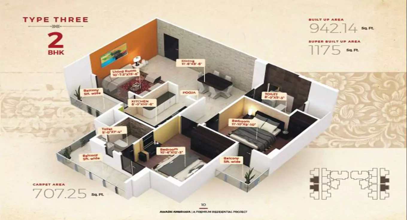 Awadh Ambrosia 2 BHK Floor Plan