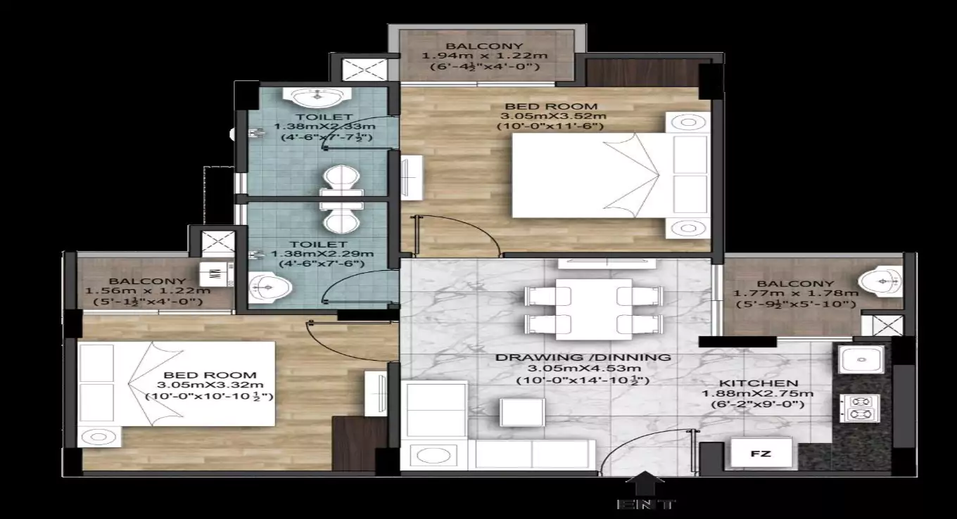 Rudra Adharshila 2 BHK Floor Plan