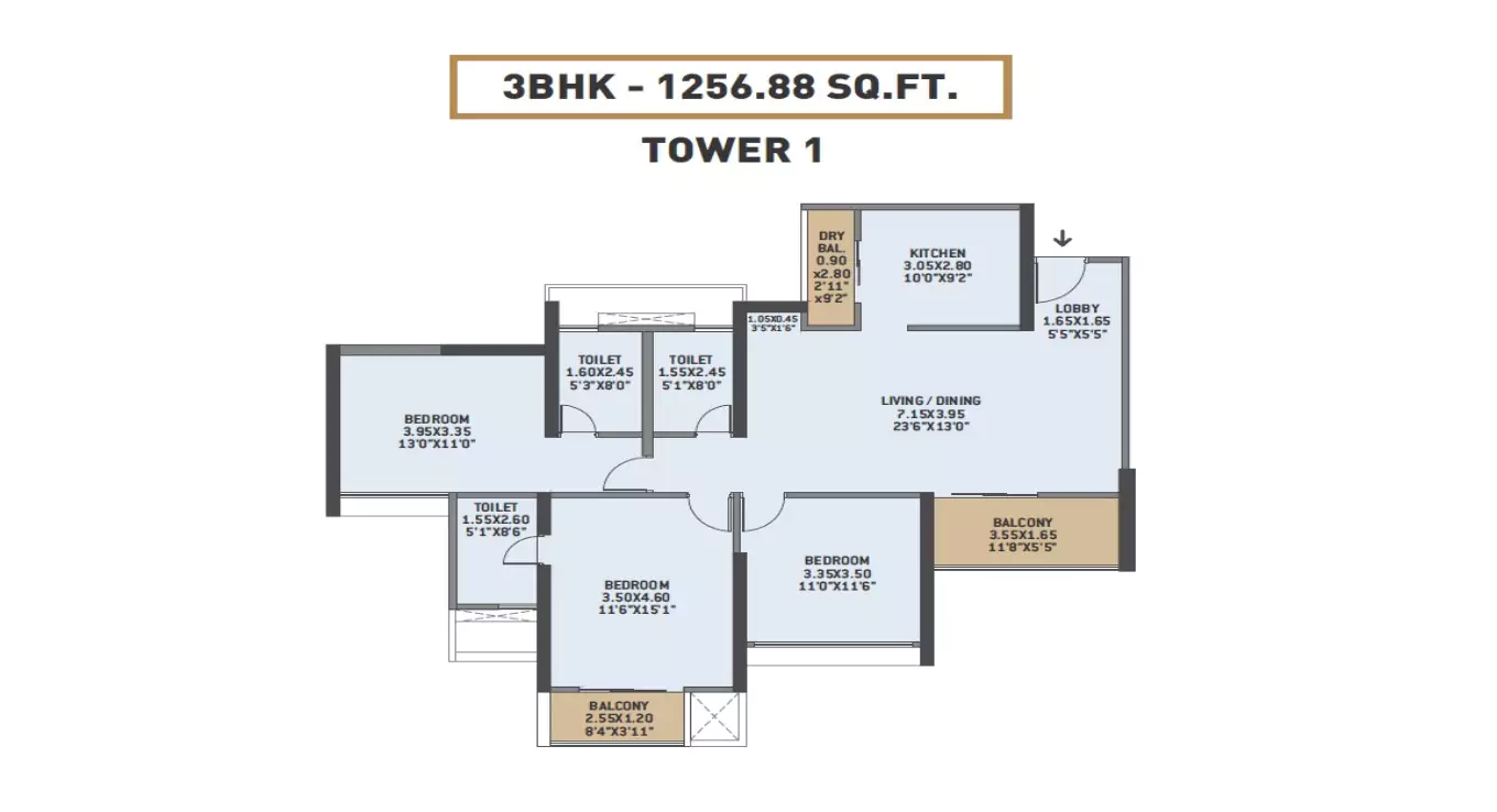 VTP Earth One 3 BHK Floor Plan