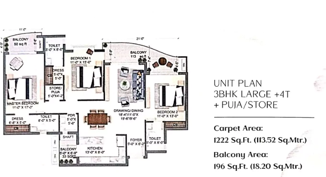 Jashn Elevate 3 BHK (Type 2) Floor Plan
