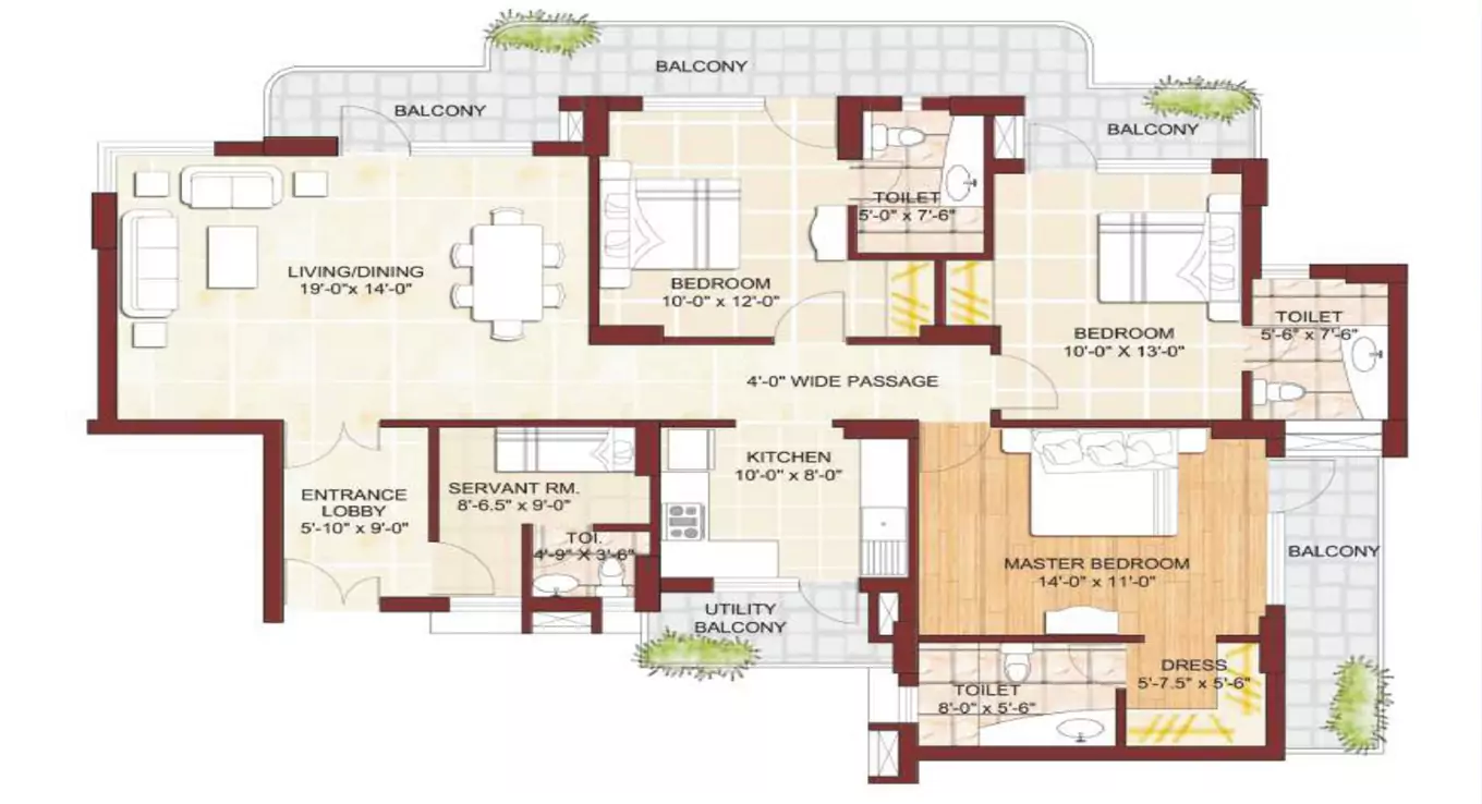 3 BHK Floor Plan Sikka Karmic Greens