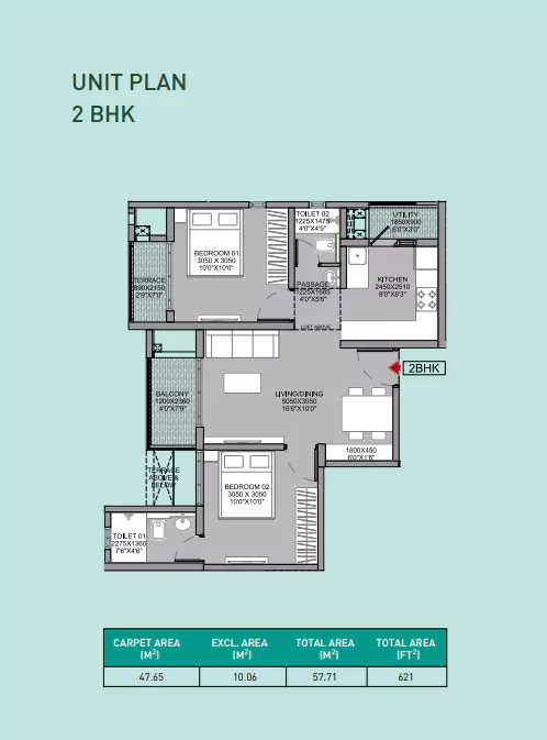 Godrej Sky Greens 2 BHK Floor Plan
