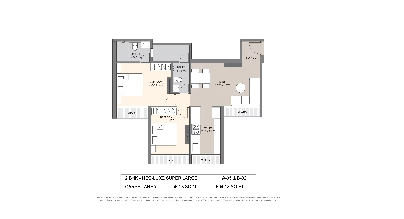 Regents Park 2 BHK Type 3 Floor Plan