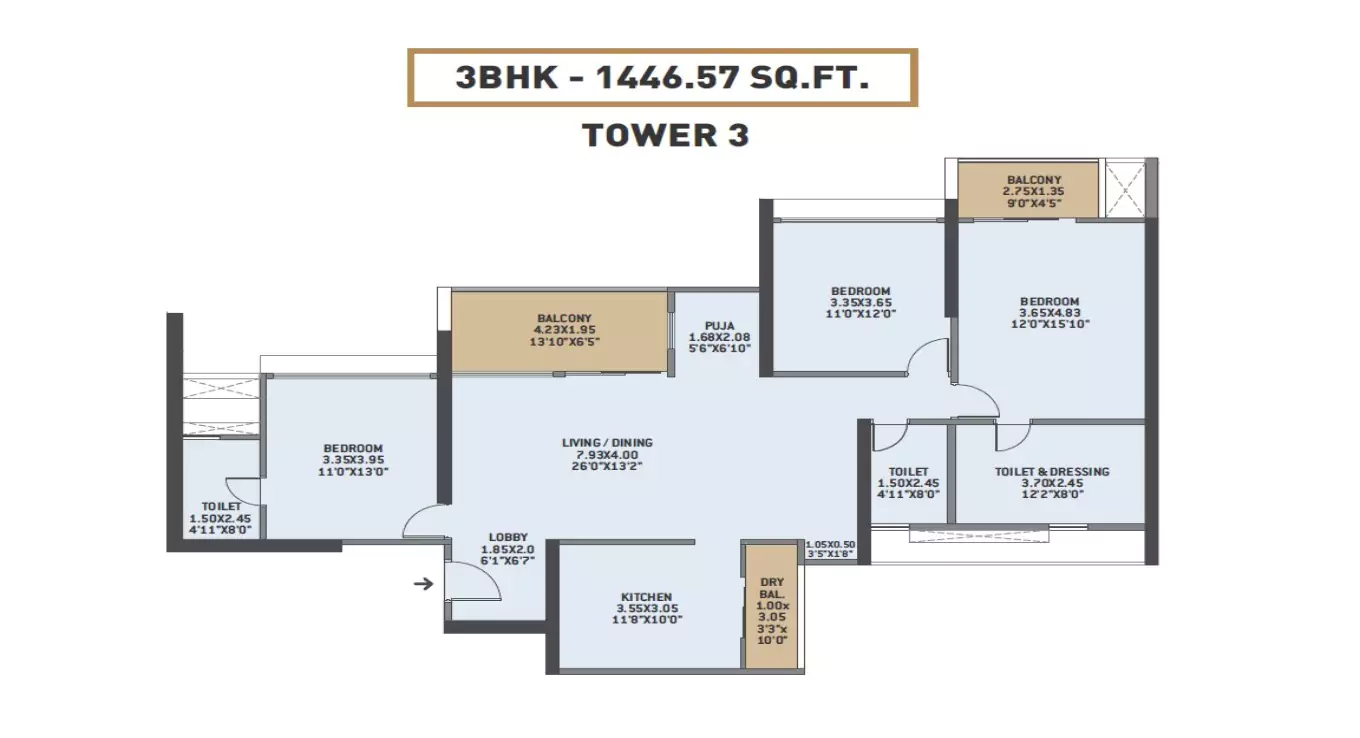 VTP Earth One 3 BHK Floor Plan