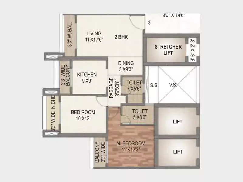 Paradise Sai World City 2 Bhk Floor Plan