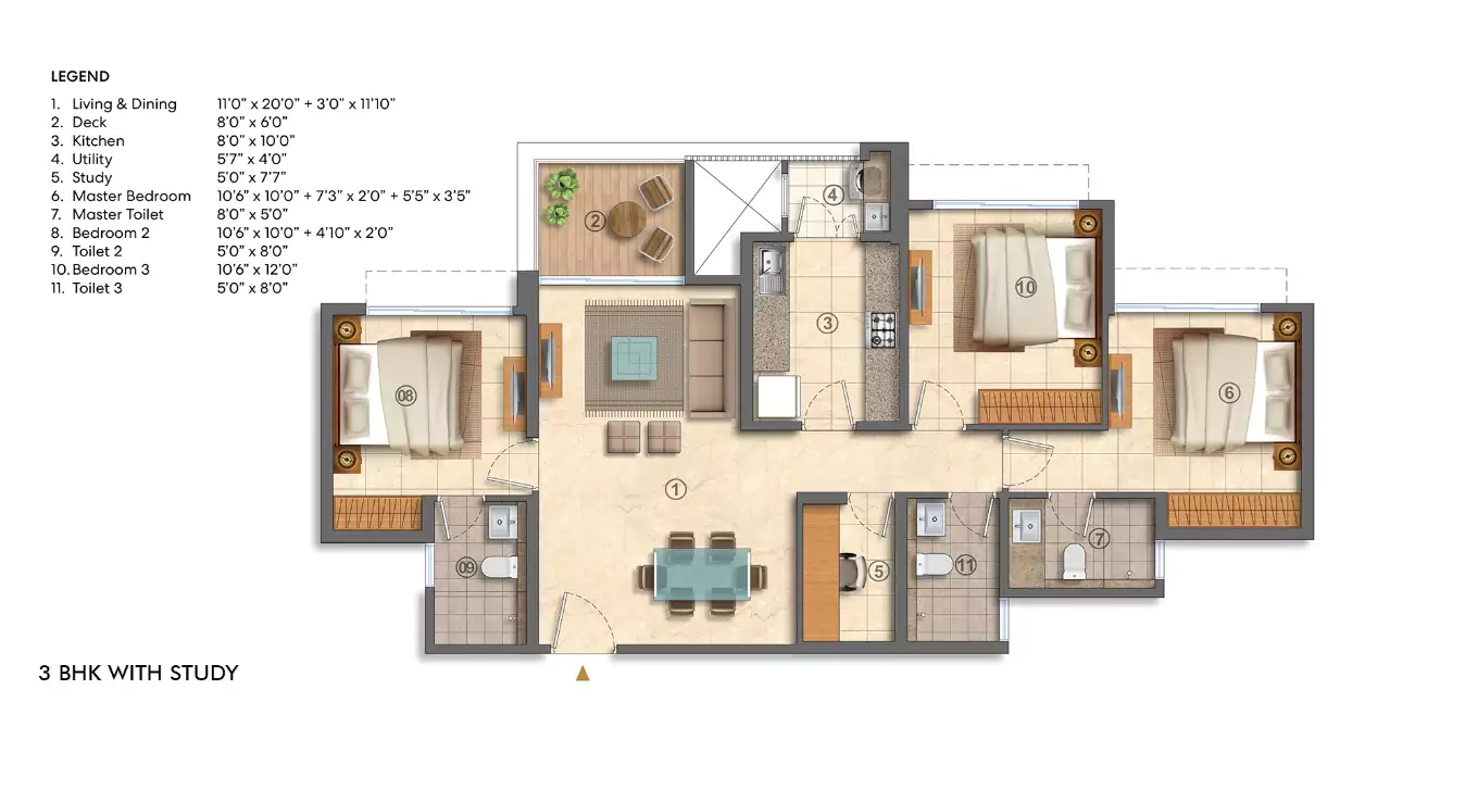 Lodha Bellavista 3 BHK Floor Plan