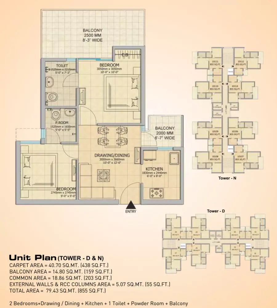 Gaur City 14th Avenue 2 BHK Floor Plan