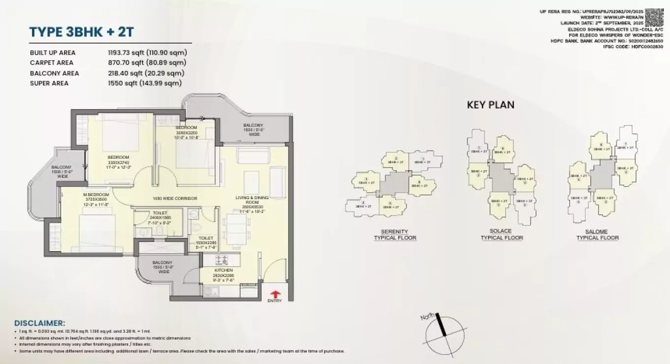 Eldeco Whispers of Wonder 3 BHK Floor Plan