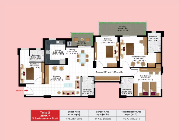 Ashiana Anmol 3 BHK Floor Plan