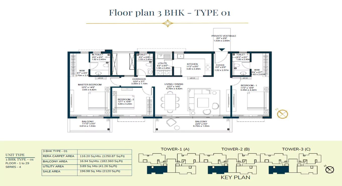 Godrej Tiara 3 BHK Floor Plan