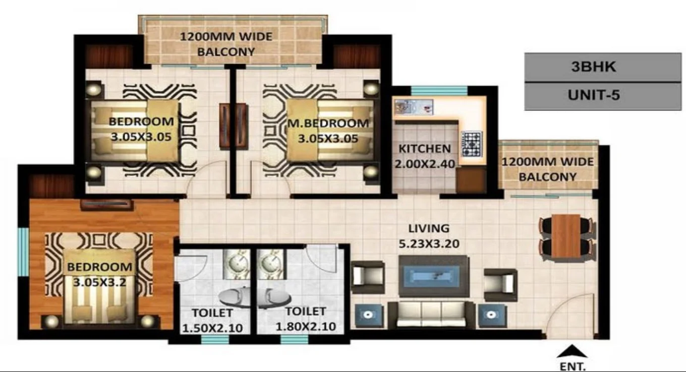 Excella Kutumb 3 BHK Floor Plan