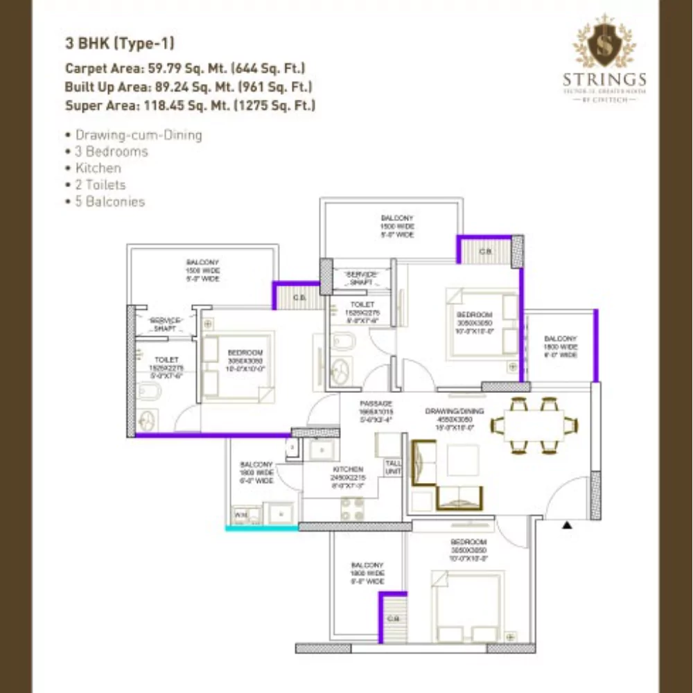 Civitech Strings 3 BHK Floor Plan